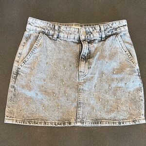 Zara Denim Gray embellished with silver pearls Mini Skirt size XS